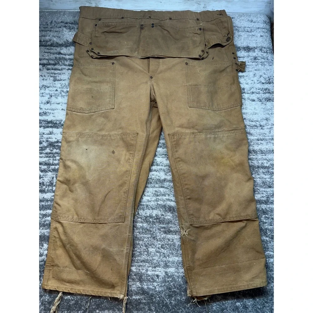 Vintage Carhartt Bib Overalls Mens 48x28 Duck Canvas Double Knee Apron Front R03